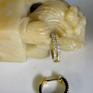 14kt Yellow Gold Double Row Diamond Huggie Hoop Earrings