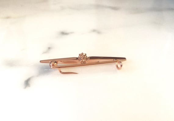 Antique 14kt Rose Gold Diamond Bar Brooch - image 10