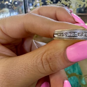 10kt Bi-color Mens Diamond Channel-Set Wedding Band