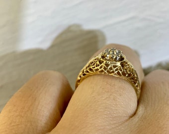 14k Yellow Gold Vintage Style Filigree Engagement Ring #105792