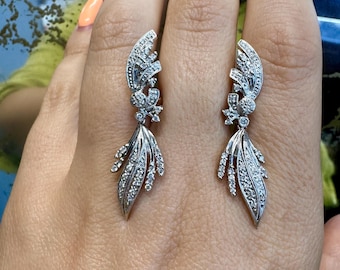 14kt White Gold Vintage Diamond Dangle Earrings