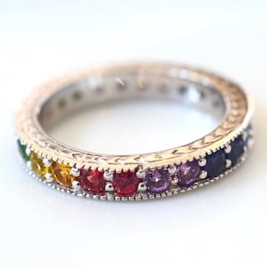 14kt White Gold Multi Gemstone Rainbow Band