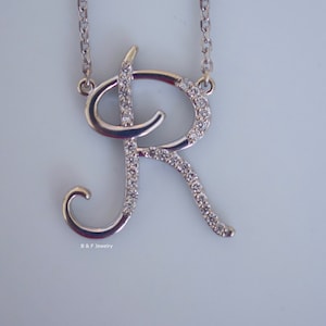 Any Color 14kt Gold Diamond Cursive Initial Necklace