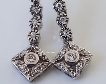Vintage Style 14kt White Gold Diamond Drop Earrings