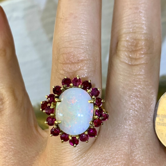 14kt Yellow Gold Opal And Ruby Ring - image 10