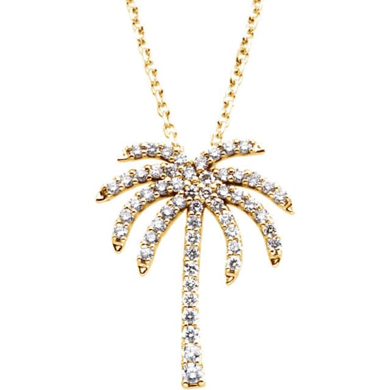 14kt White or Yellow Gold Diamond Palm Tree Necklace Variations