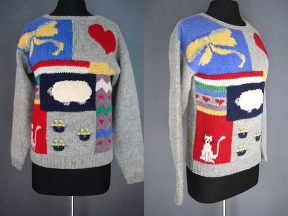 80's Sweater  80's Patchwork Novelty Pullover Swe… - image 1