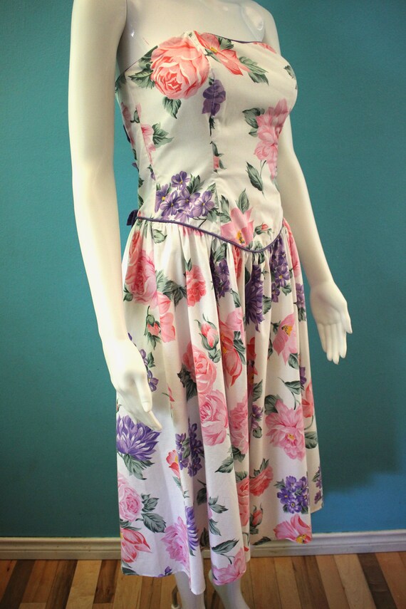 80's Dress 1980's Sherbet Pastel Floral Strapless… - image 6