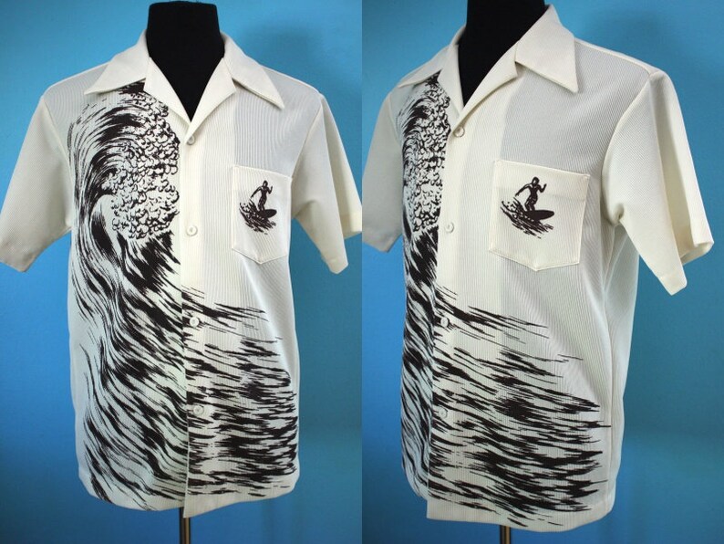 80/'s Shirt 80/'s Surf Motif Button Up Summer Shirt