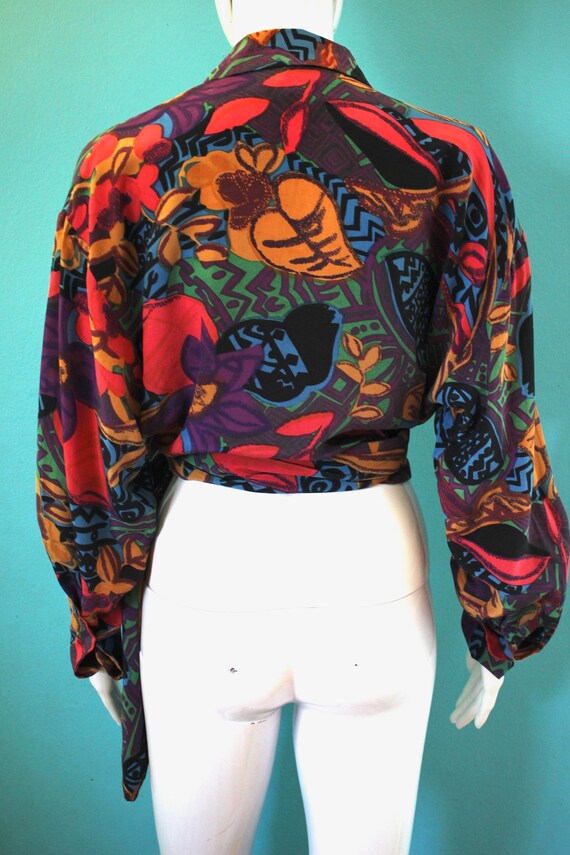 90's Top 1990's Colorful Abstract Print Silk Crop… - image 5