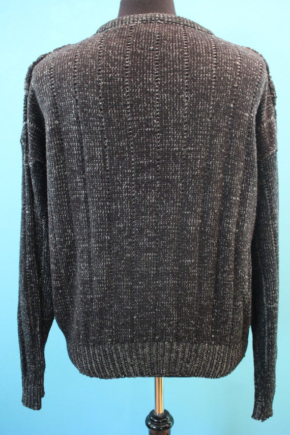 80's Men's Sweater    80's Charcoal Grey Leather … - image 3