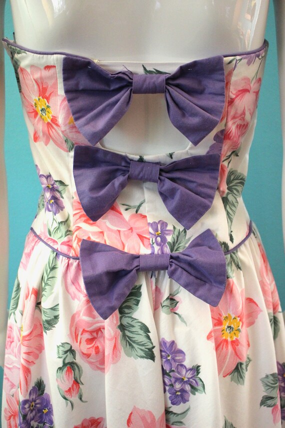 80's Dress 1980's Sherbet Pastel Floral Strapless… - image 9