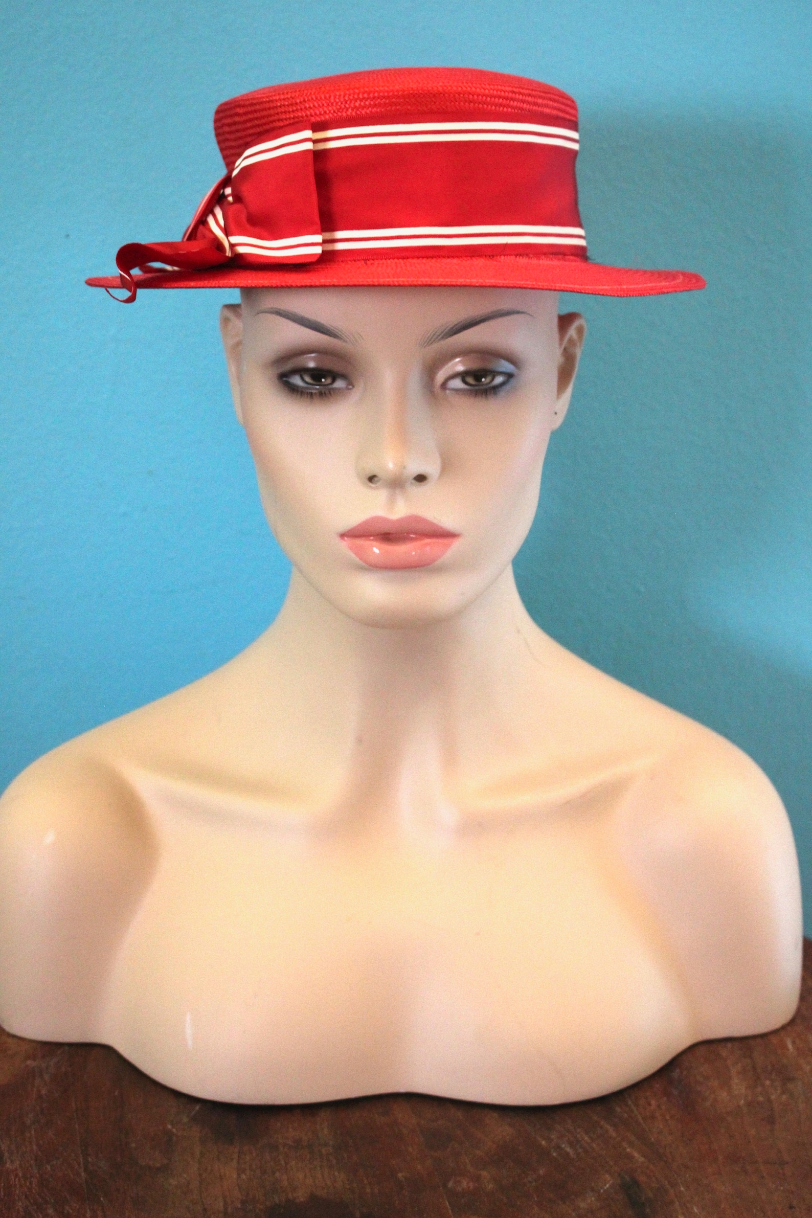 80's Women's Hat 1980's Cherry Red Straw Boater - Etsy