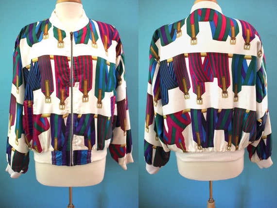 80's Jacket 1980's Style Silky Polyester Colorful