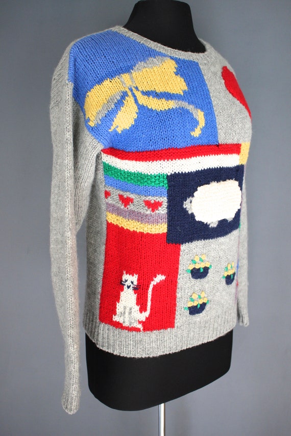 80's Sweater  80's Patchwork Novelty Pullover Swe… - image 3