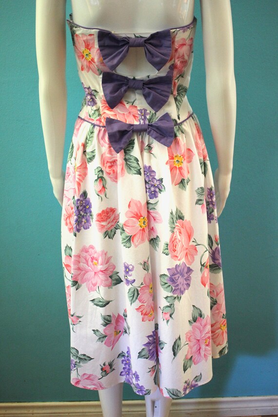 80's Dress 1980's Sherbet Pastel Floral Strapless… - image 8