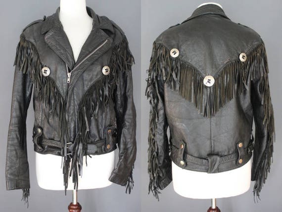 80's Leather Jacket 80's Black Fringed Leather