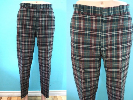 80's Men's Pants 1980's Plaid Wool Pendleton men's S… - Gem