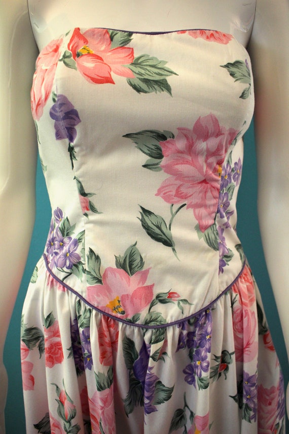 80's Dress 1980's Sherbet Pastel Floral Strapless… - image 4