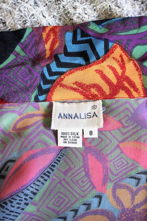 90's Top 1990's Colorful Abstract Print Silk Crop… - image 6