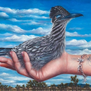 Original Oil Painting, Roadrunner Joshua Tree Desert Art, Hand, Artist Direct, Contemporary Realism, Bird Wall Art, Ready to Hang