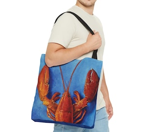 Sac fourre-tout homard rouge de la peinture à l'huile d'art originale, sac fourre-tout de fruits de mer, sac de livre du Maine, sac d'épicerie d'océan artistique, cadeau nautique ou d'amant de plage