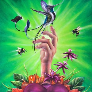Hummingbird Original Oil Painting, Artist Direct, Contemporary Realism, Bird and Flowers Wall Art, OOOAK,