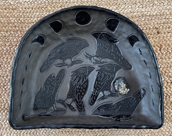 Crow Spirit Altar - Crow Wall Hanging Piece - Sacred Art - Personal Shrine -  Burnt Thistle Ceramics