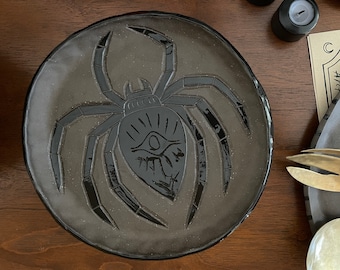 Spider Spirit Plates - 8 inch plates- Matte Deep Brown Clay with Black Shiny Glaze | Sold Separately | Burnt Thistle