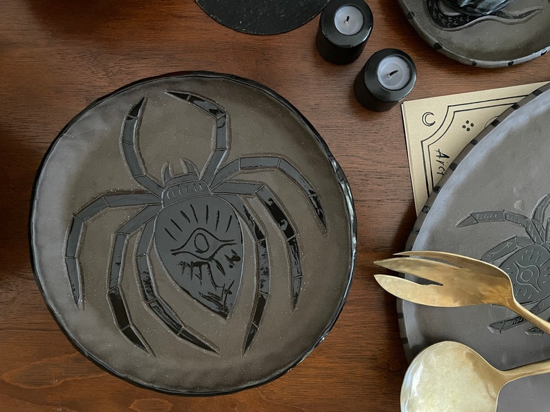Spider Spirit Plates 8 inch plates Matte Deep Brown Clay with Black Shiny Glaze Sold Separately Burnt Thistle image 1
