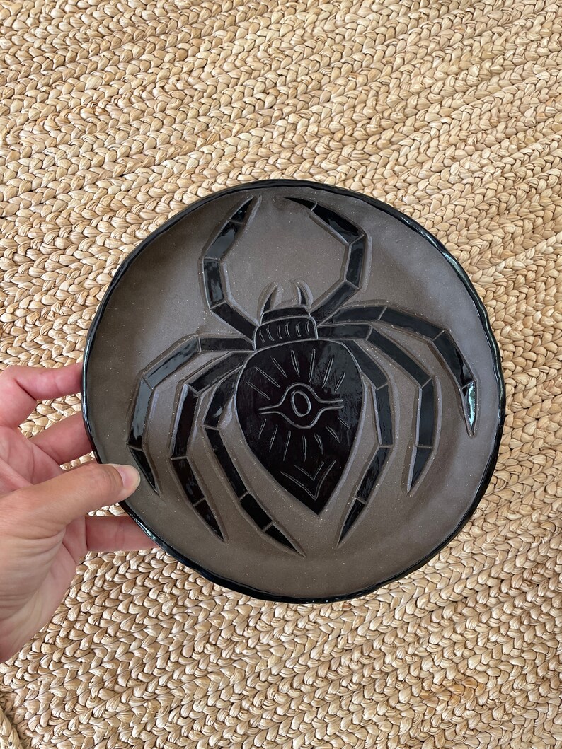Spider Spirit Plates 8 inch plates Matte Deep Brown Clay with Black Shiny Glaze Sold Separately Burnt Thistle image 3