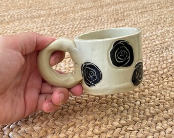 Espresso Mug - Mini Scattered Roses Mug- Ceramic Handbuilt Mug - The Abundant Garden - Ready to Ship