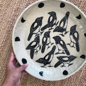 9 of Magpies Bowl with Moon Phases - Large Ceramic Bowl- Burnt Thistle Ceramics