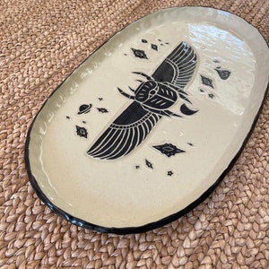 Ceramic Platter Sacred Scarab with Cosmos The Abundant Garden Ready to Ship Ceramic Serving Platter image 3