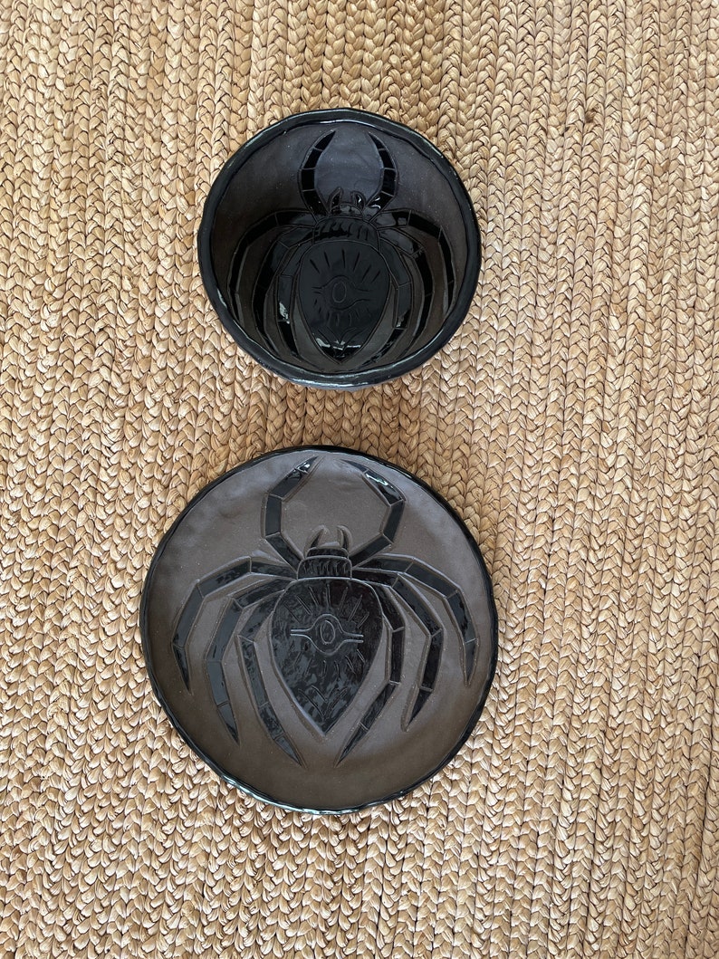 Spider Spirit Plates 8 inch plates Matte Deep Brown Clay with Black Shiny Glaze Sold Separately Burnt Thistle image 4