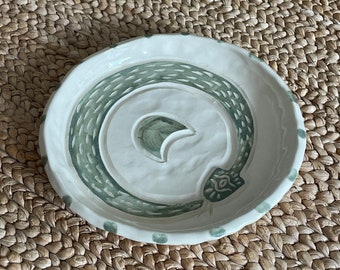 Snake Spirit Plate - Green 6 inch plate- Ouroboros | Burnt Thistle Ceramics