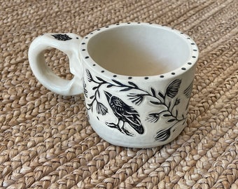 Three of Crows Ceramic Mug - Crow Spirit Mug - Burnt Thistle Ceramics - 10 oz mug