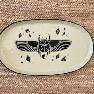 Ceramic Platter Sacred Scarab with Cosmos The Abundant Garden Ready to Ship Ceramic Serving Platter image 1