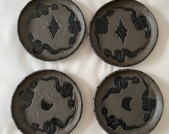 Made to Order Ceramic Plates - Snakes Plate Set - Black/Black — Set of 4, 6 or 8 - Ceramic Dinnerware | 6 inch, 8 inch, 10 inch plates