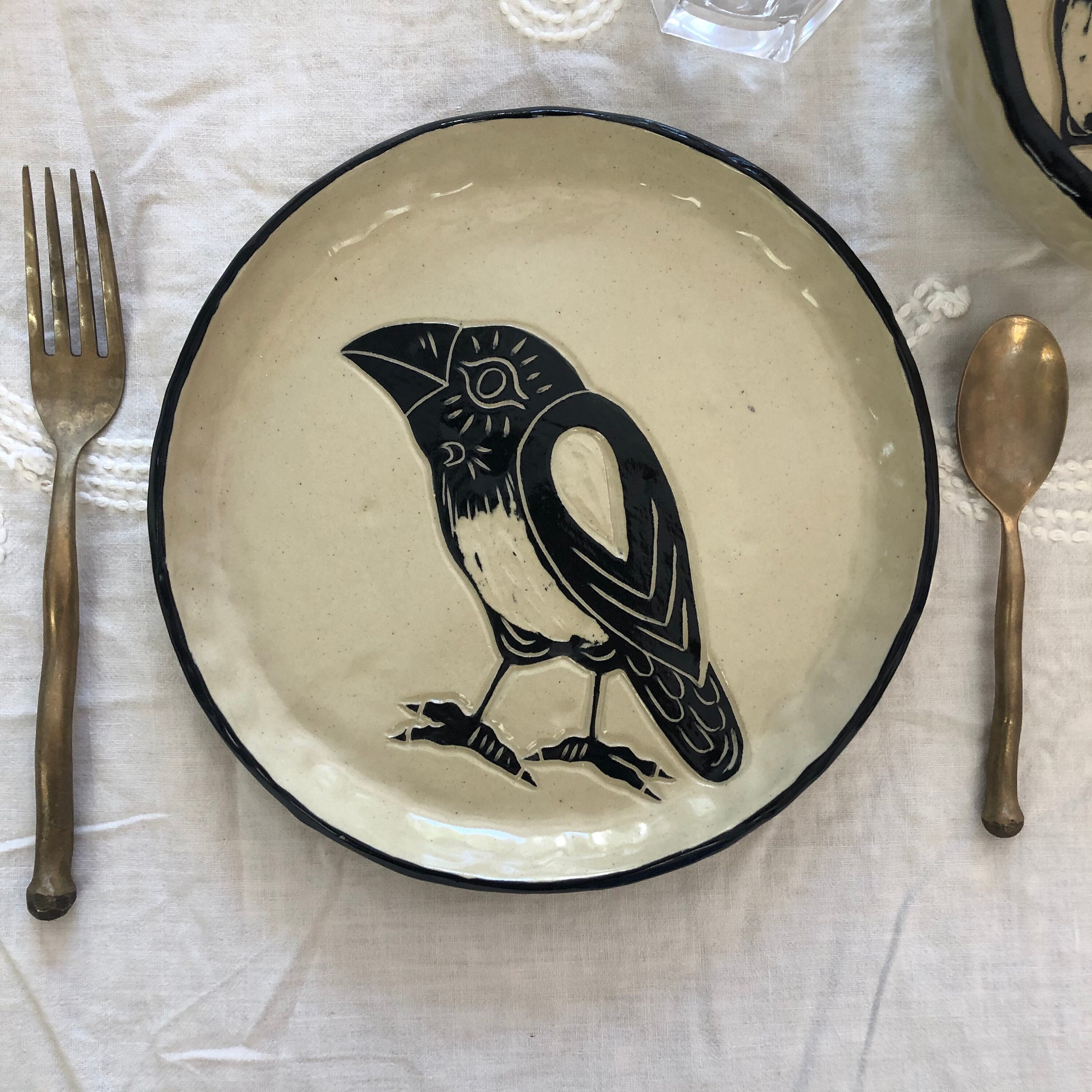 Set of Plates Made to Order Magpie Plates White Clay/black Etsy