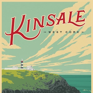 Wild Atlantic Way, Kinsale, Ireland. Vintage Style Travel Poster