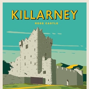 Ross Castle, Killarney, Ireland. Vintage Style Travel Poster