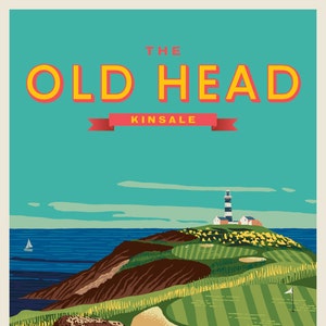 The Old Head Golf Links, Kinsale, Irlanda. Póster de viaje de estilo vintage