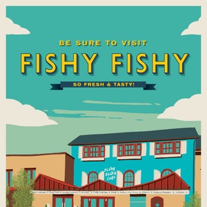 Fishy Fishy, Kinsale, Ireland. Vintage Style Travel Poster