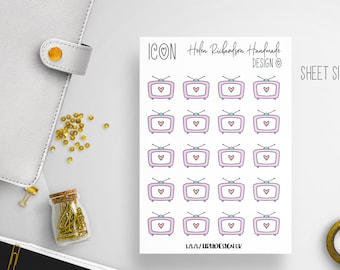 Cute TV Planner Stickers, Pastel Icon Stickers