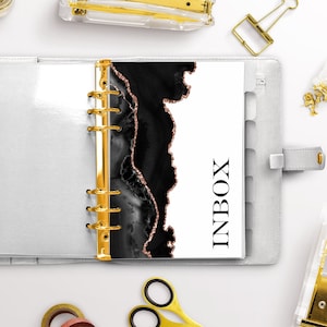 Inbox planner Dash, Black and Rose Gold Agate Planner dashboard,