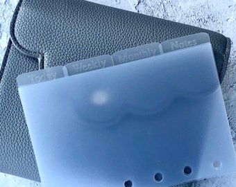 Etched Frosted plastic SIDE tab dividers, Planner dividers, Custom Text