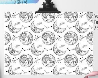 Moon and stars, Dream Foiled Vellum, Printed white, Vellum, Acetate