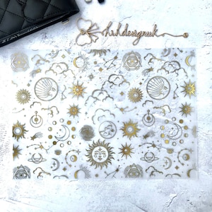 Stylised Sun And Moon Foiled Acetate, Vellum, Printed white,