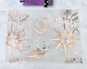 Astrological Foiled vellum sacred geometry, Star signs, Sunburst, Planets